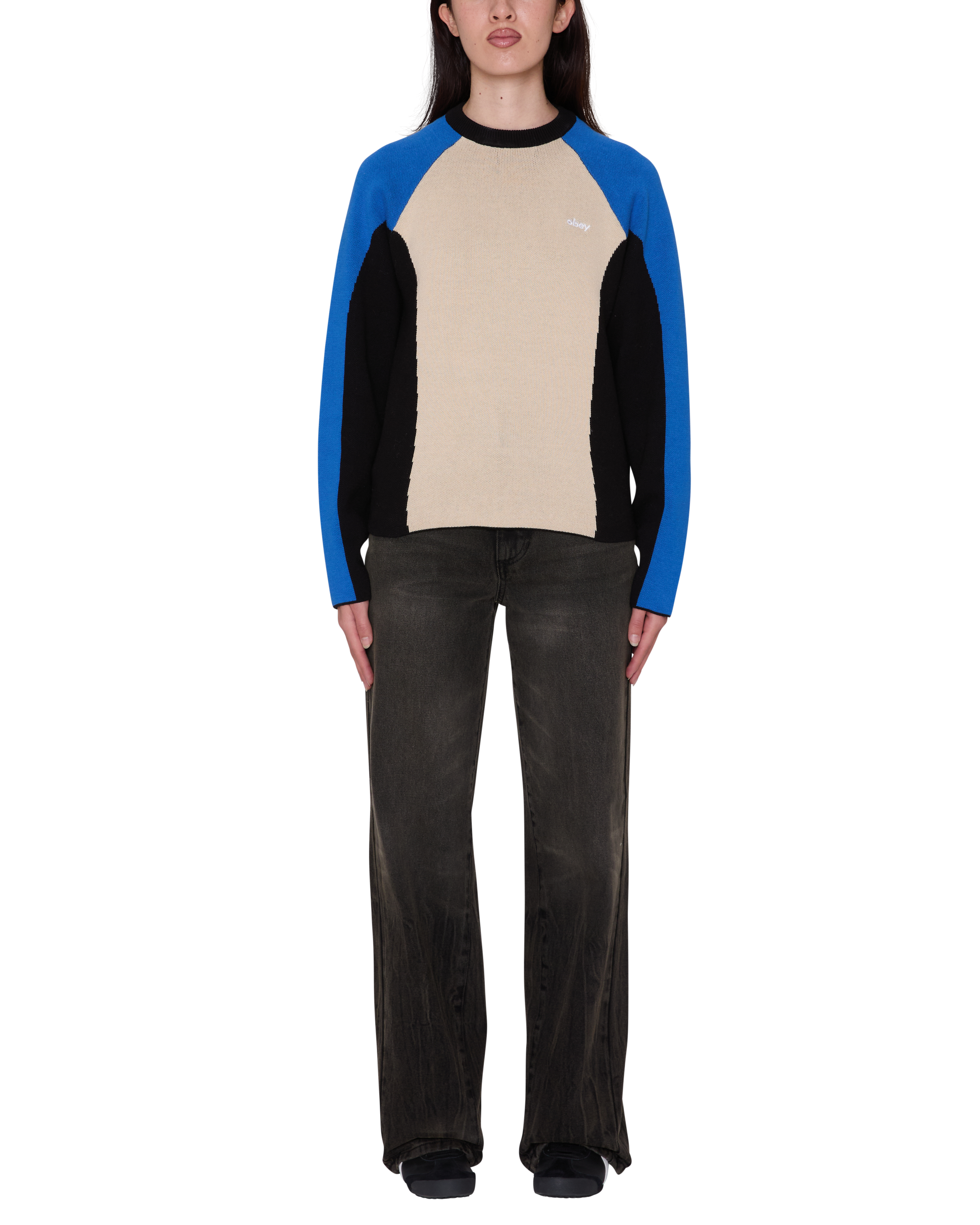 Obey Angie Crew Sweater Damen Colorblock Pullover cream multi